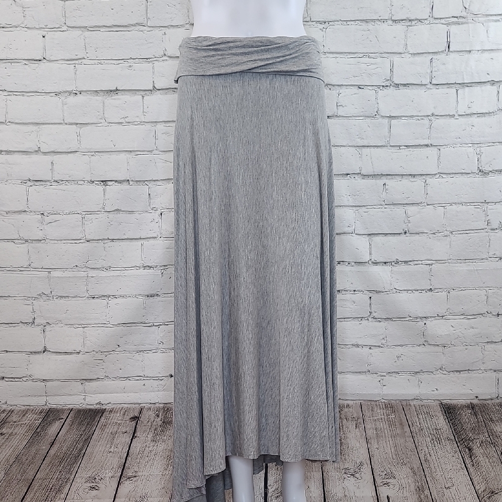 Outfit JPR Asymmetric Hem A-Line Fold Over Waist Jersey Maxi Skirt Heather Gray
